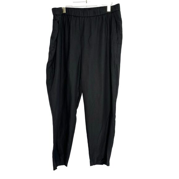 Eileen Fisher Organic Linen Pant Women XL Black Elastic Waist Mature Minimalist - Picture 1 of 7